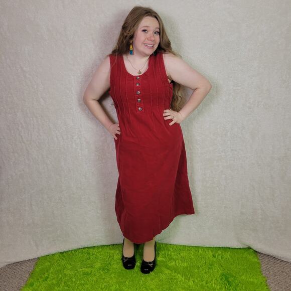 Blair Red Corduroy Midi Dress, MP - Picture 2 of 5